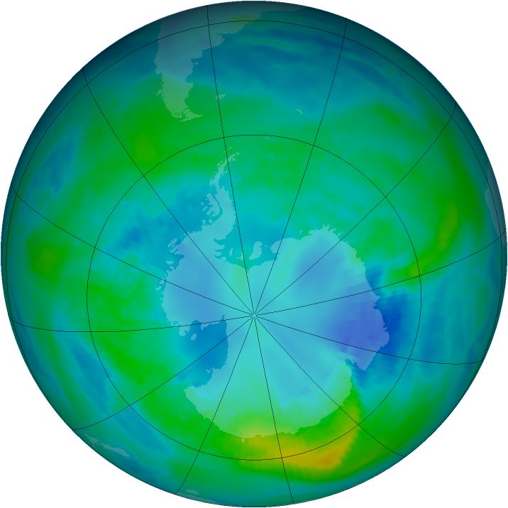 Antarctic ozone map for 16 April 1992